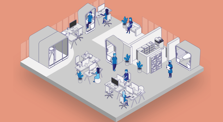 Office Illustration with Office Pods