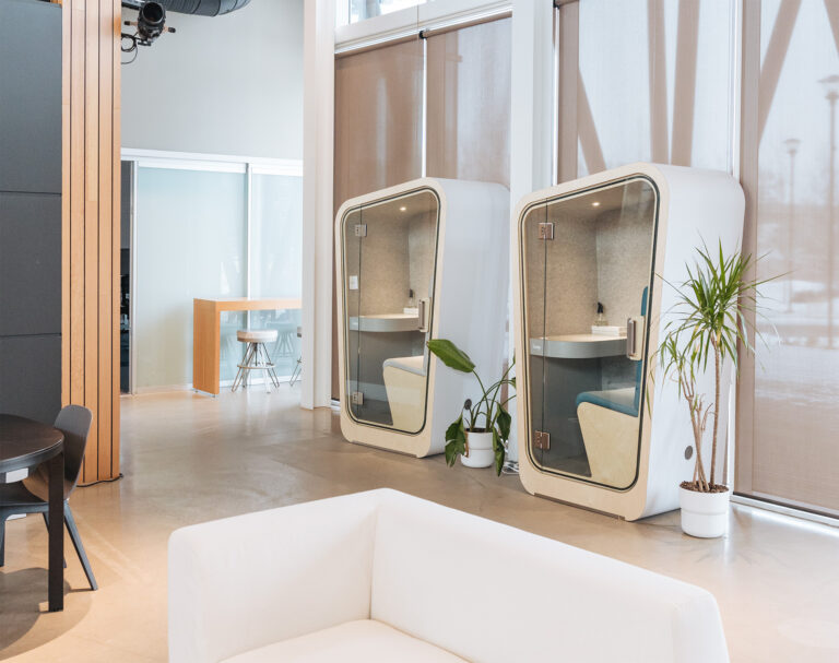 Loop Solo phone booths in building reception area